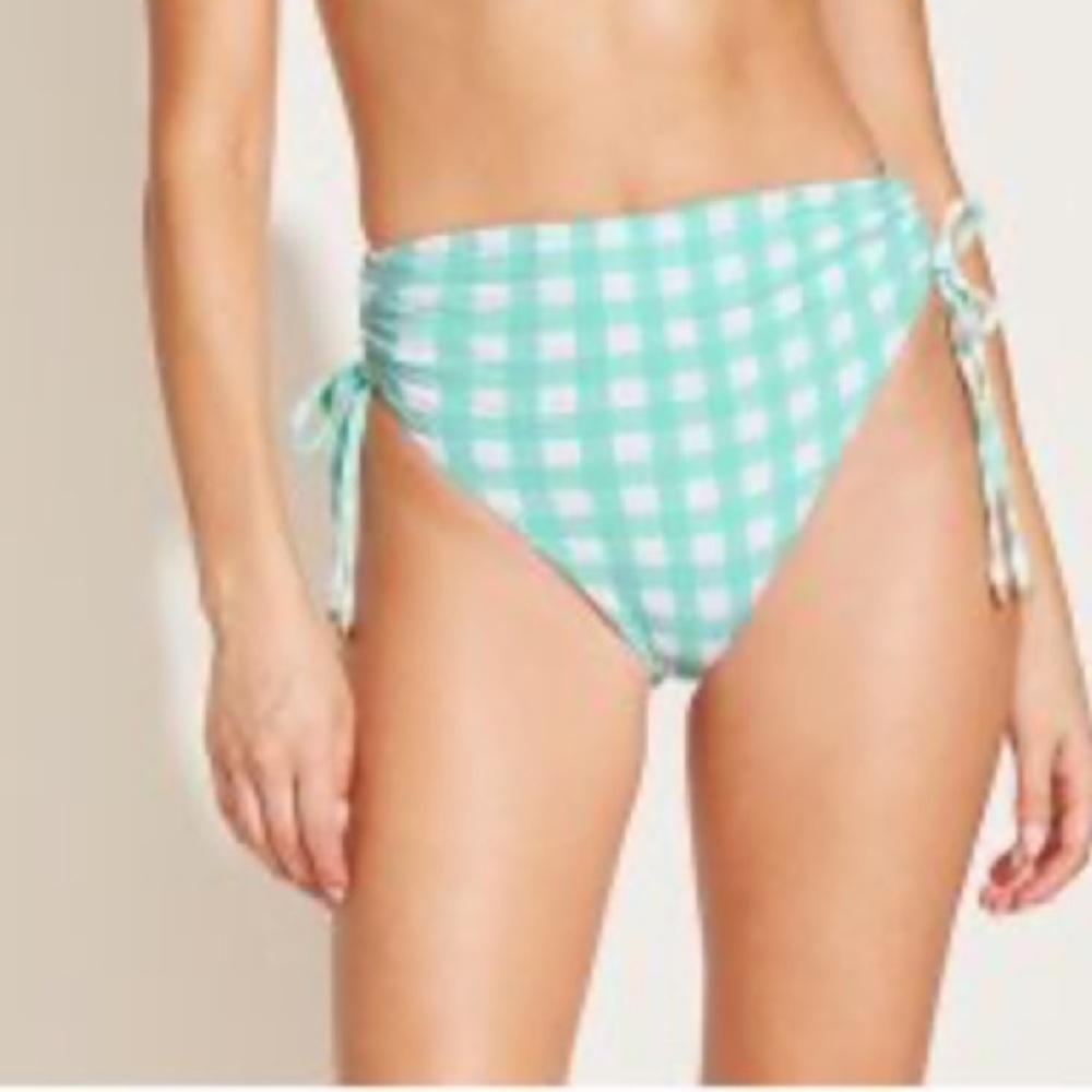 Vitamin A Seersucker Green and White Check Swim Bottom XS
